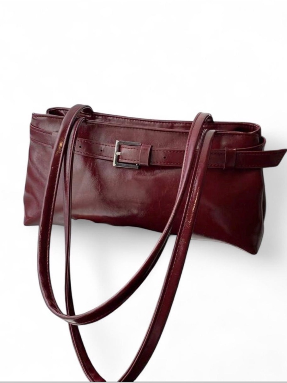 Women's Burgundy Shoulder Bag with Belt Detail